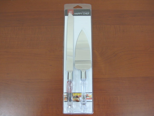 Knife and Server Set Faux Crystal Handles