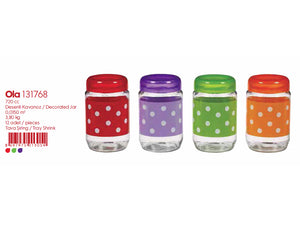 Polka Dots Decorated Jar, 0.66lt - HouzeCart
