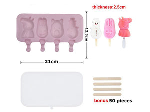 Cartoon silicone popsicle molds with cover & sticks - HouzeCart