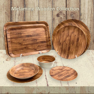 Wooden Design Melamine Dinner Plates X6