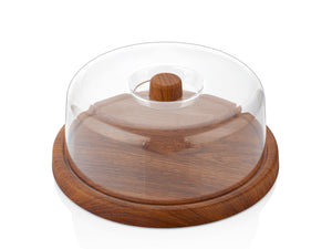 Plastic Round Catering Board with Lid, Wooden finish - HouzeCart